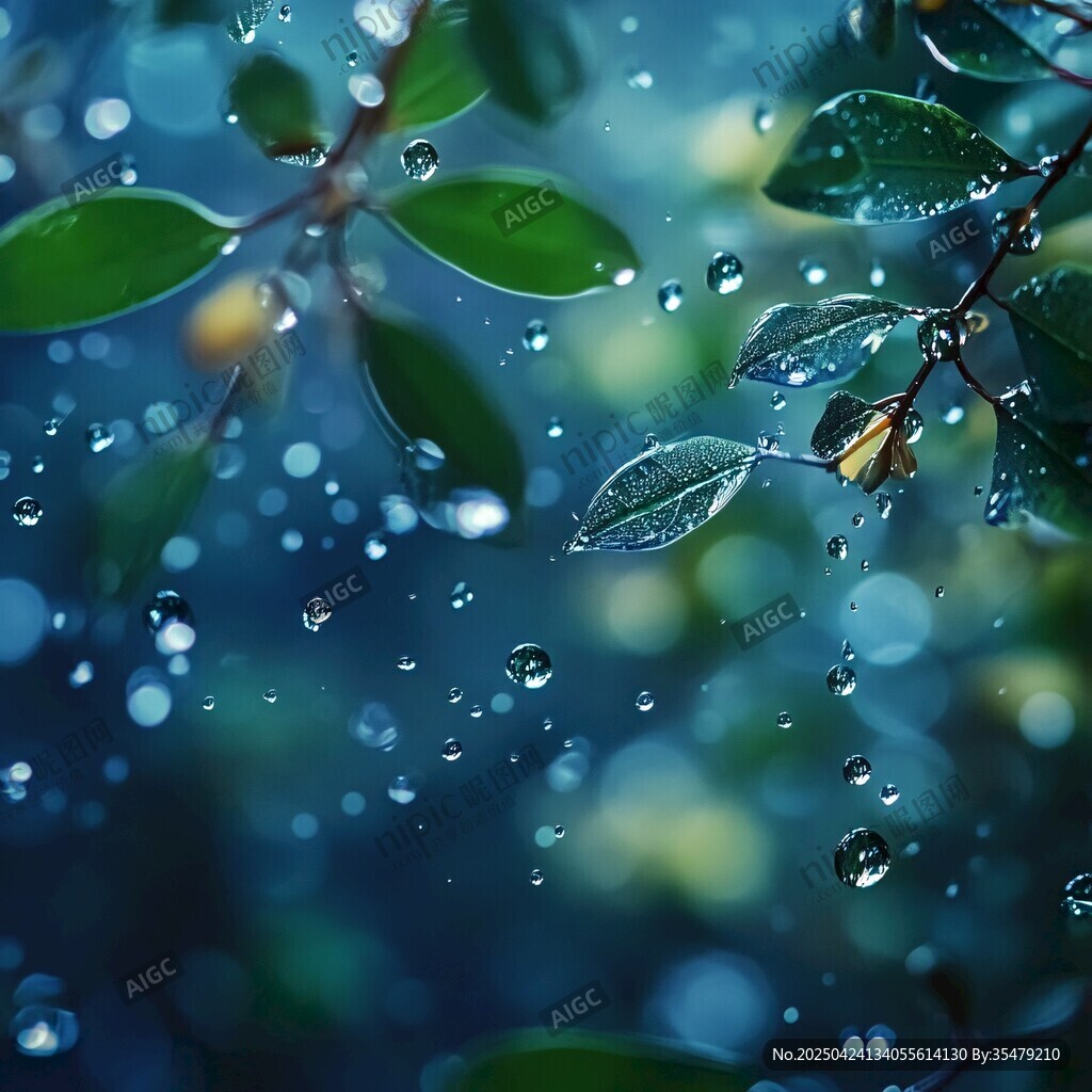 雨后綠葉掛晶瑩水珠