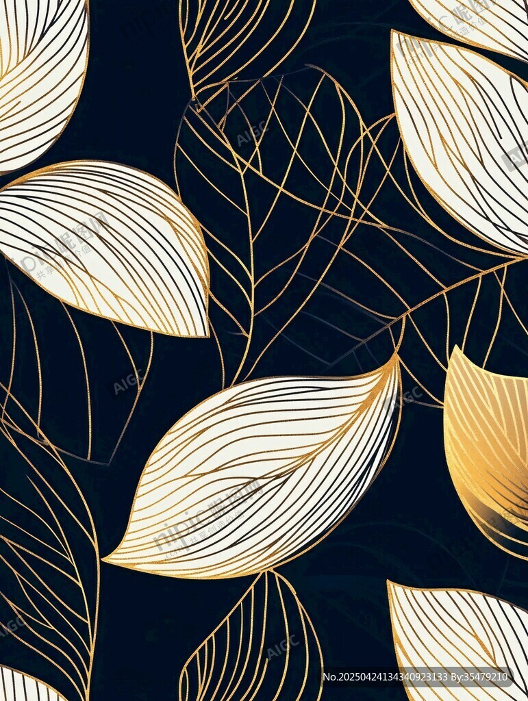 黑金葉紋無縫裝飾圖案