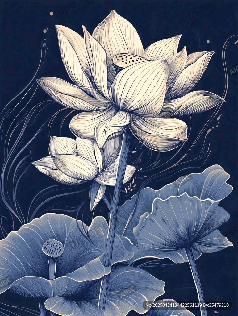 水墨風蓮花插畫