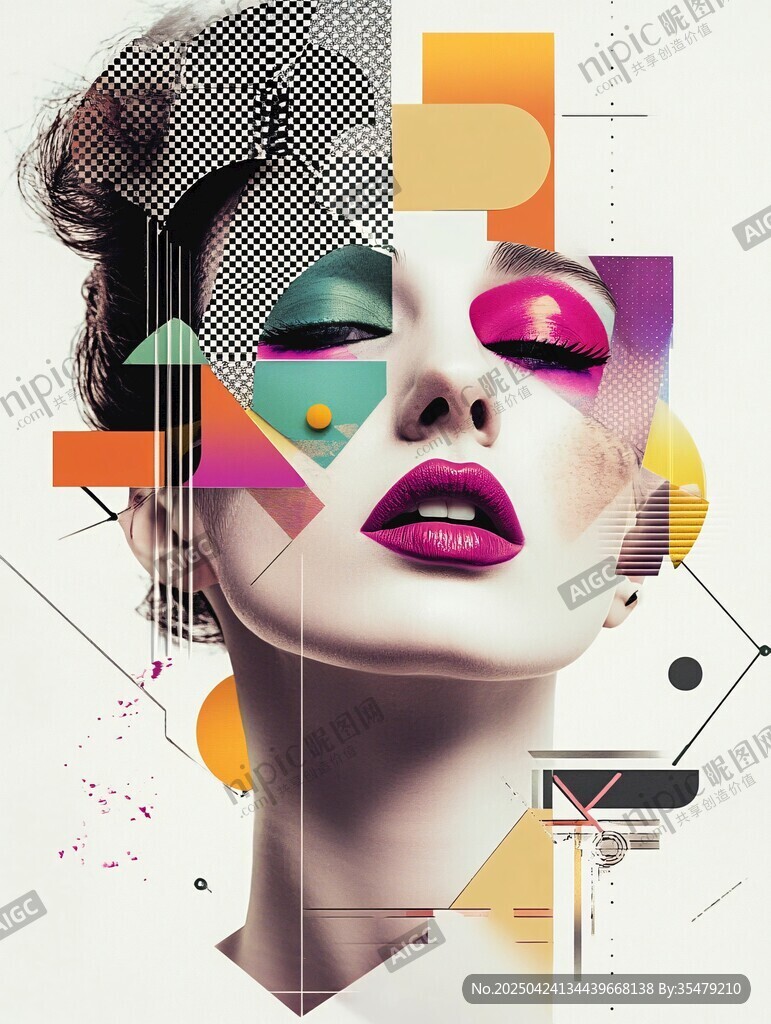 幾何拼接的時尚美妝女性