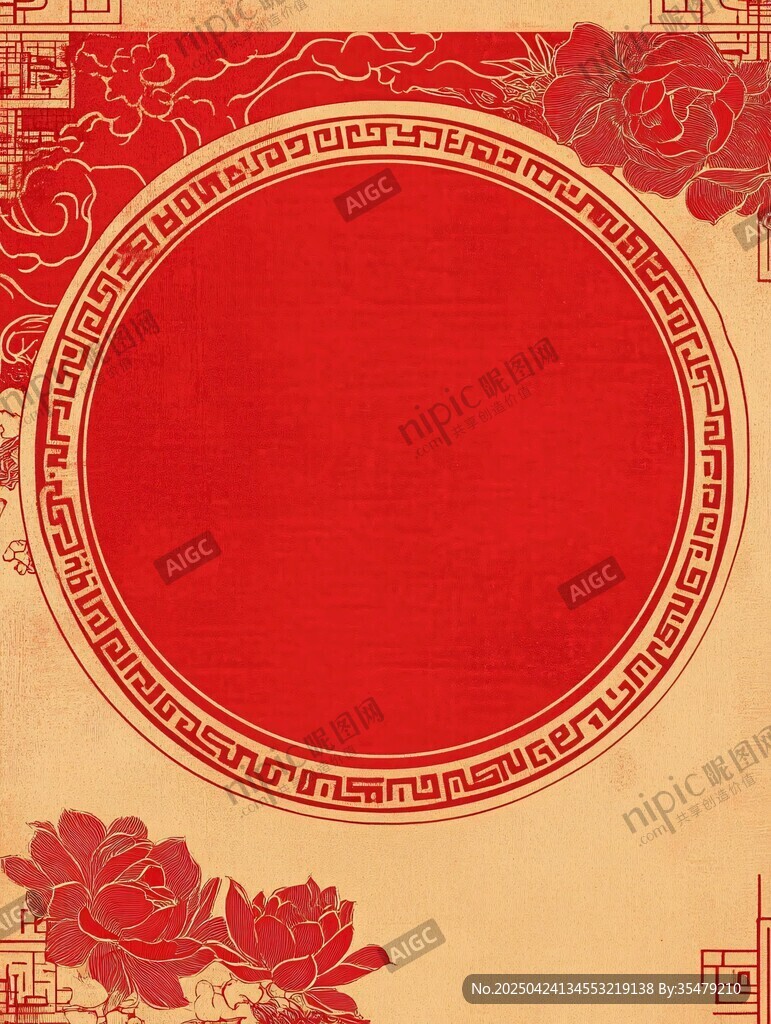 中式喜慶紅色邊框背景圖