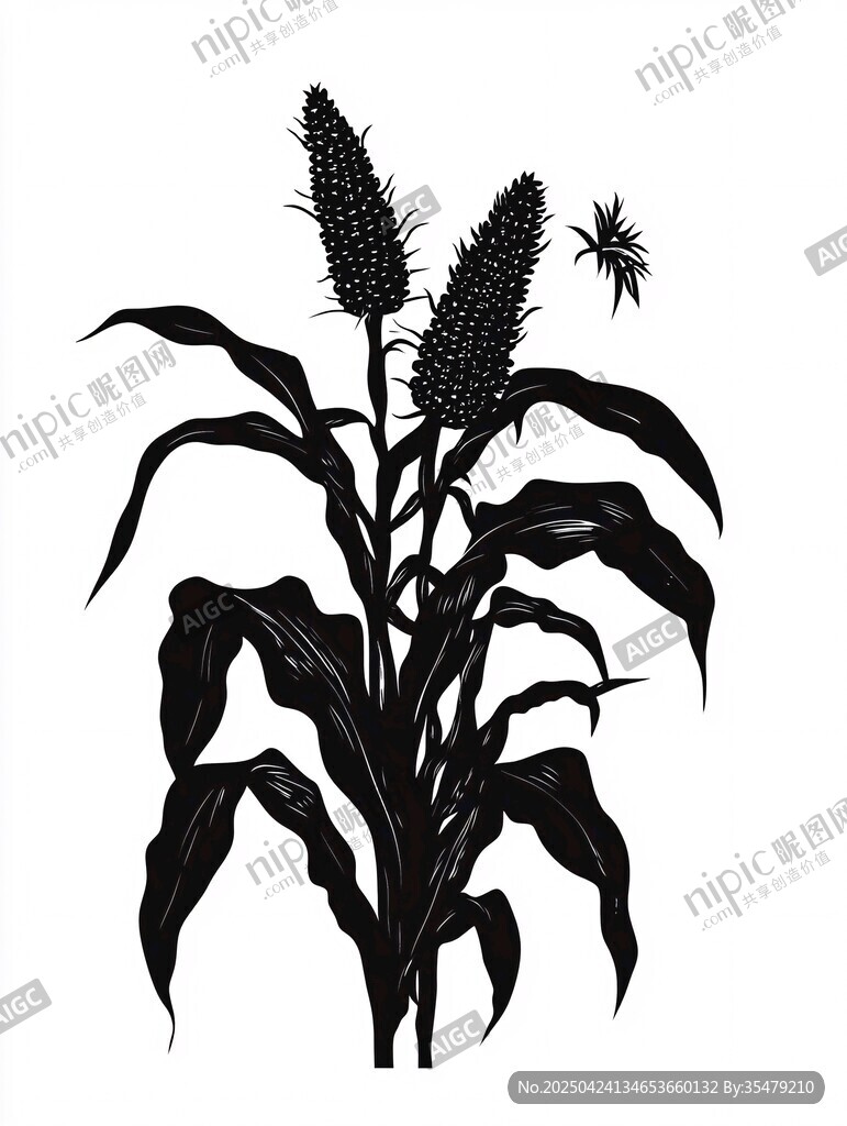 黑色手繪風的高粱植株