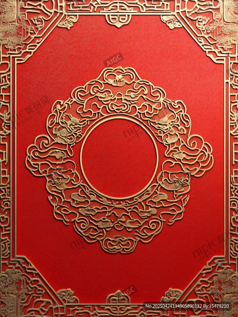 中式紅底金色精美花紋圖案