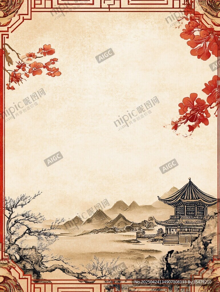 古風(fēng)中式山水樓閣背景圖