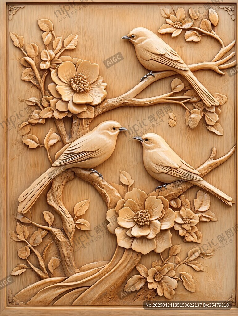 花鳥(niǎo)木雕藝術(shù)精致作品