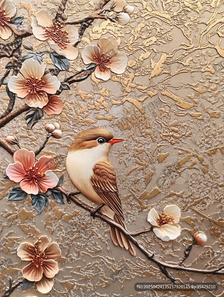 花鳥圖 枝頭小鳥伴繁花
