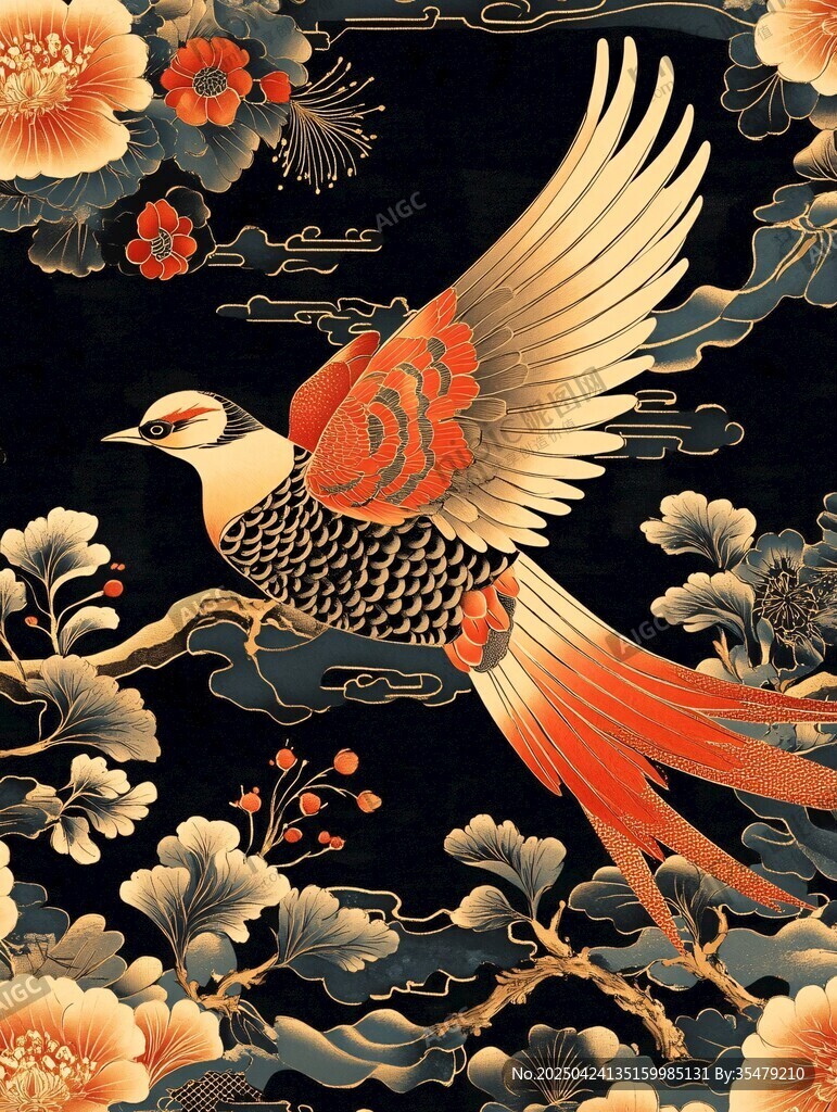 中式錦雞花卉祥瑞圖案