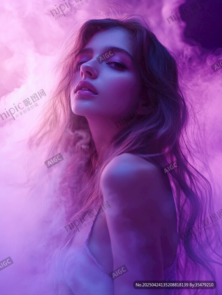 夢幻紫霧中的美麗女性