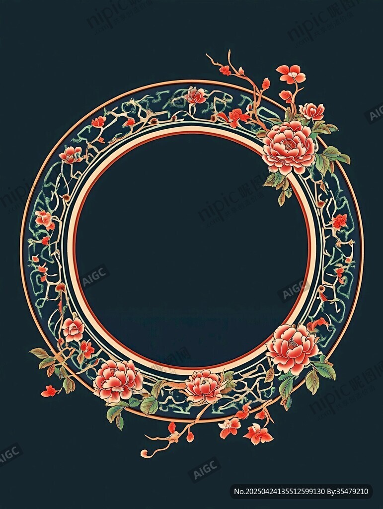 中式花卉環(huán)形裝飾圖案