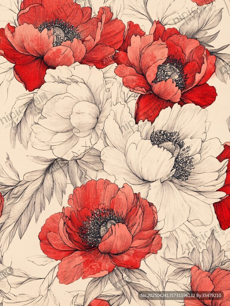 復(fù)古風(fēng)紅白色花卉圖案