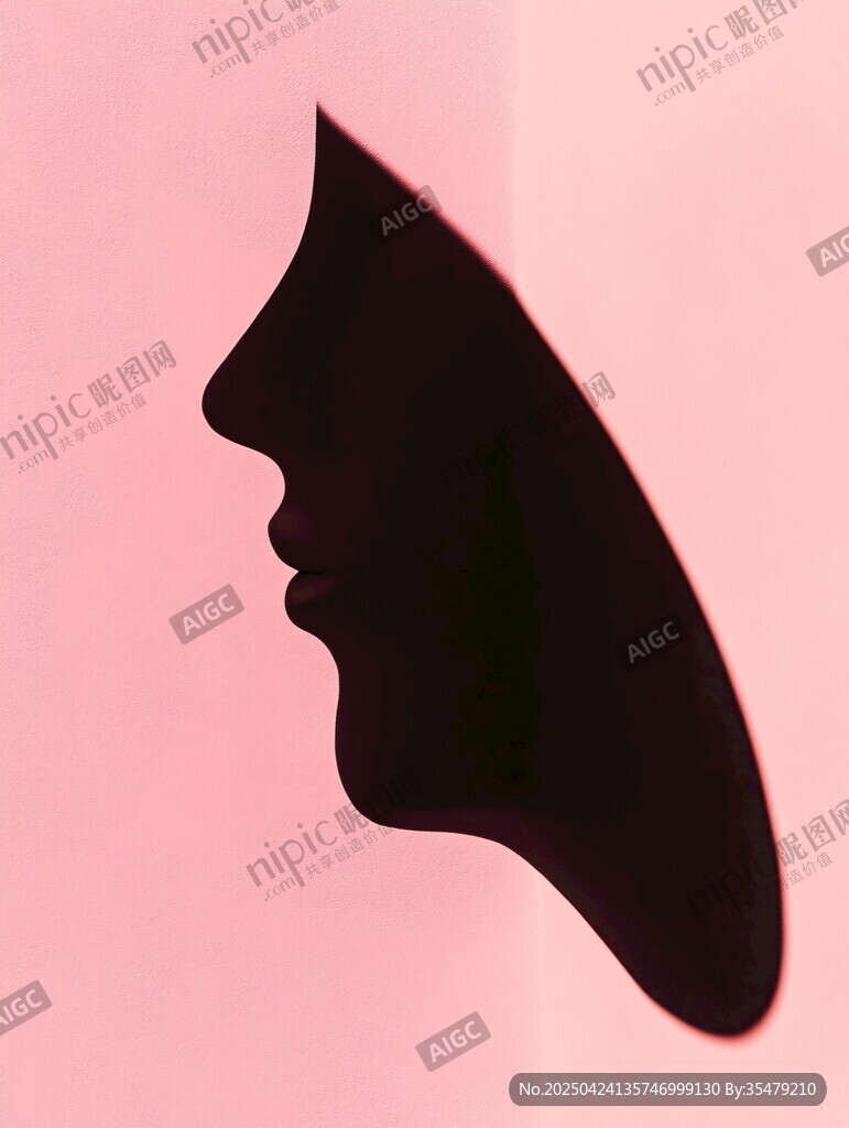 粉色背景下的人臉側影輪廓