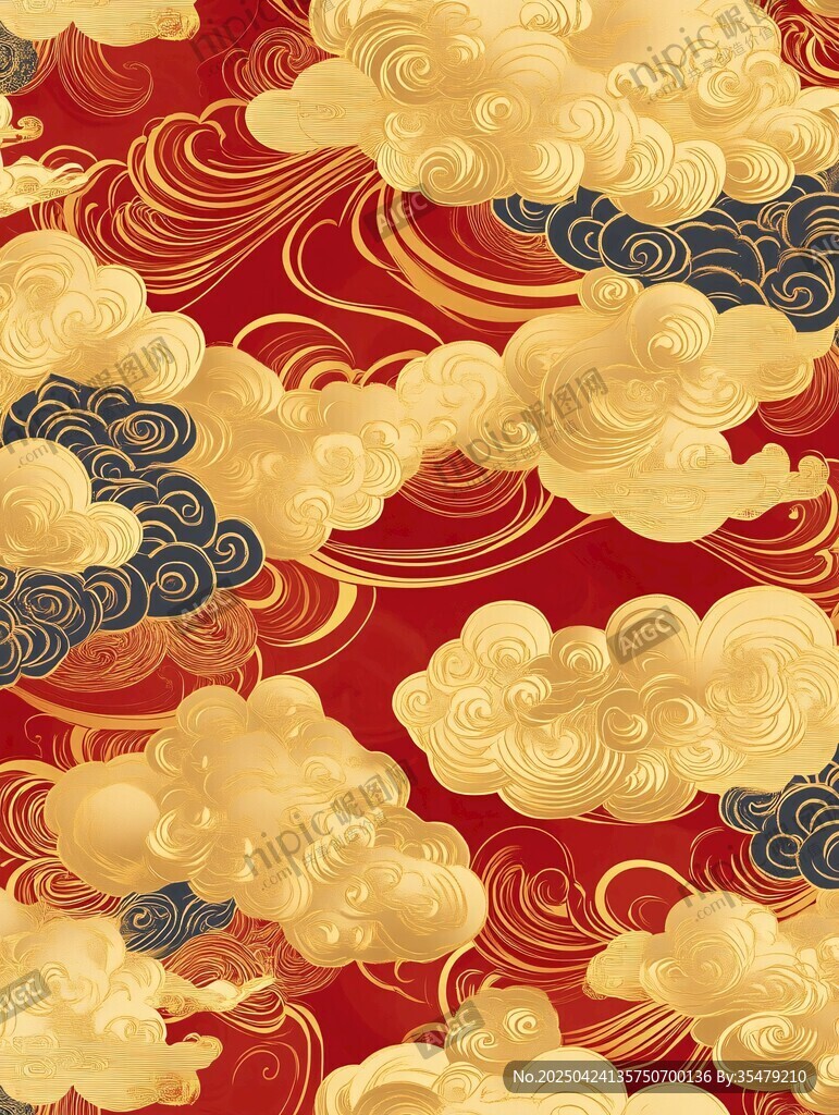 中式金云紅底傳統(tǒng)紋樣