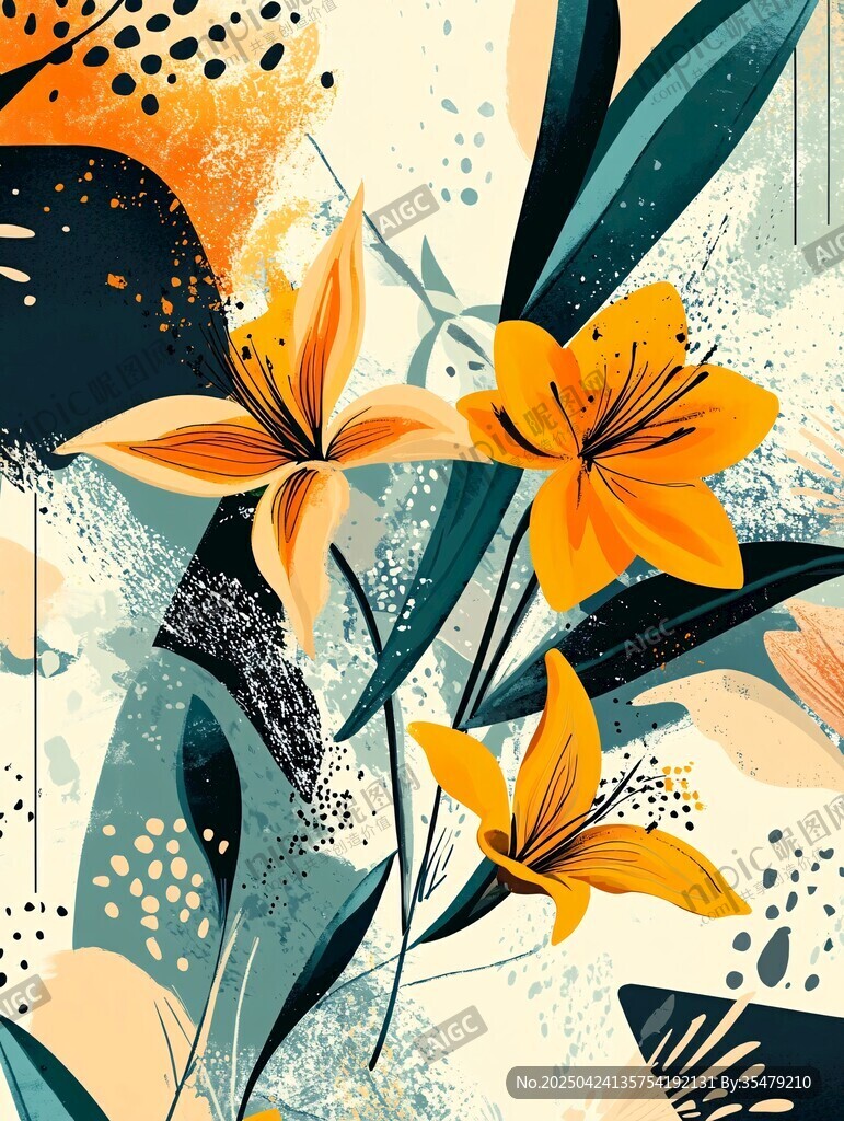 抽象風(fēng)格的活力黃色花卉圖