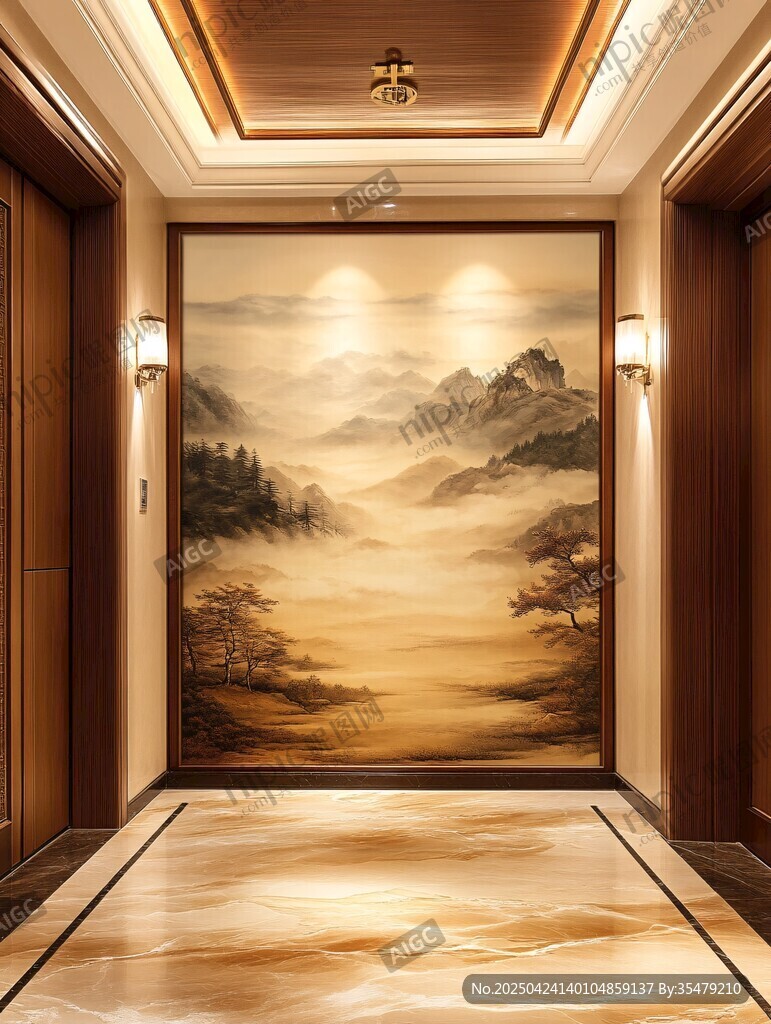 中式走廊山水壁畫玄關(guān)景