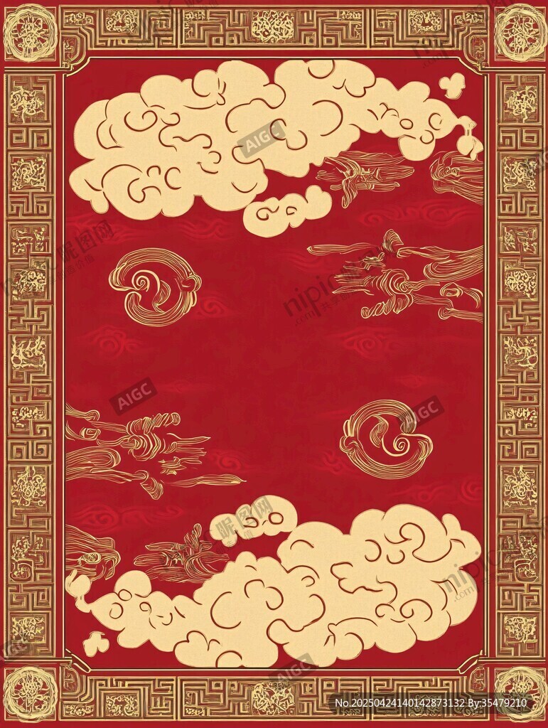 中式古典云紋紅底裝飾圖