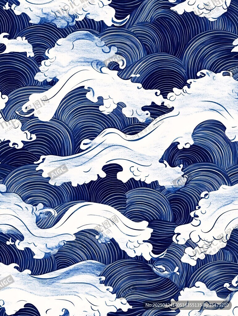 藍(lán)白海浪中式傳統(tǒng)紋樣