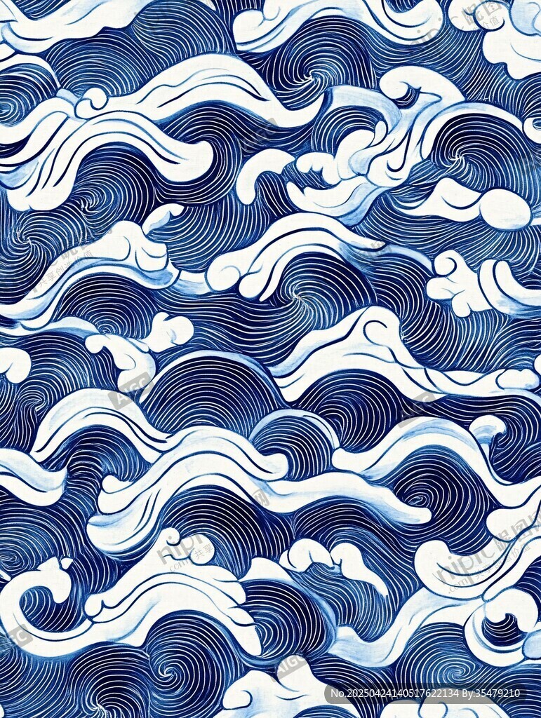 中式藍白海浪紋圖案設(shè)計