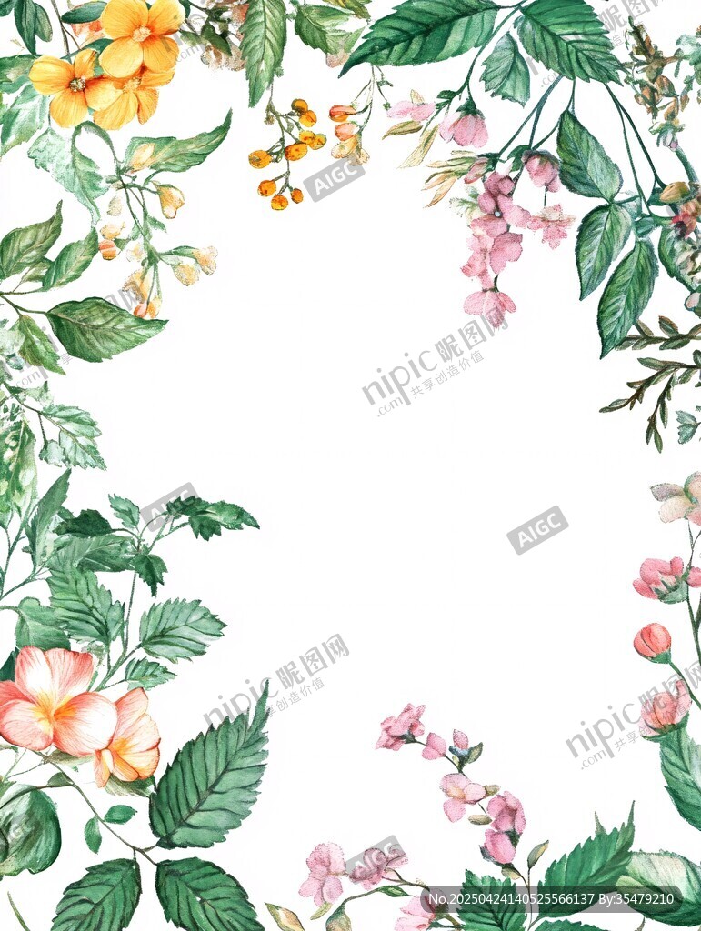 水彩花卉邊框裝飾圖