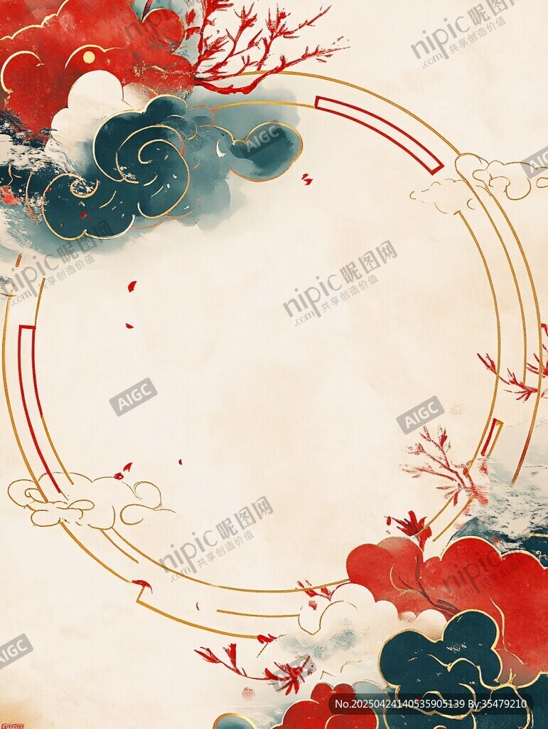 中式古典云紋邊框背景圖