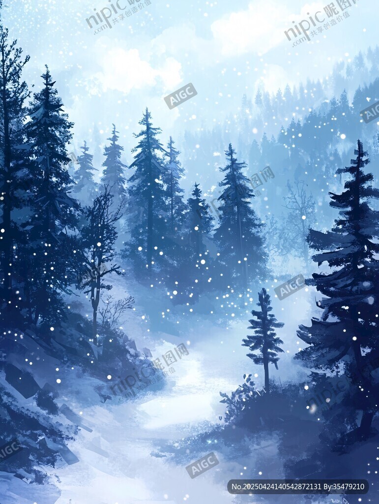 冬日雪林夢(mèng)幻風(fēng)景圖