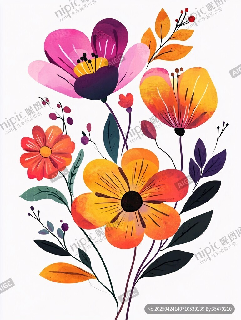 多彩手繪花卉插畫(huà)