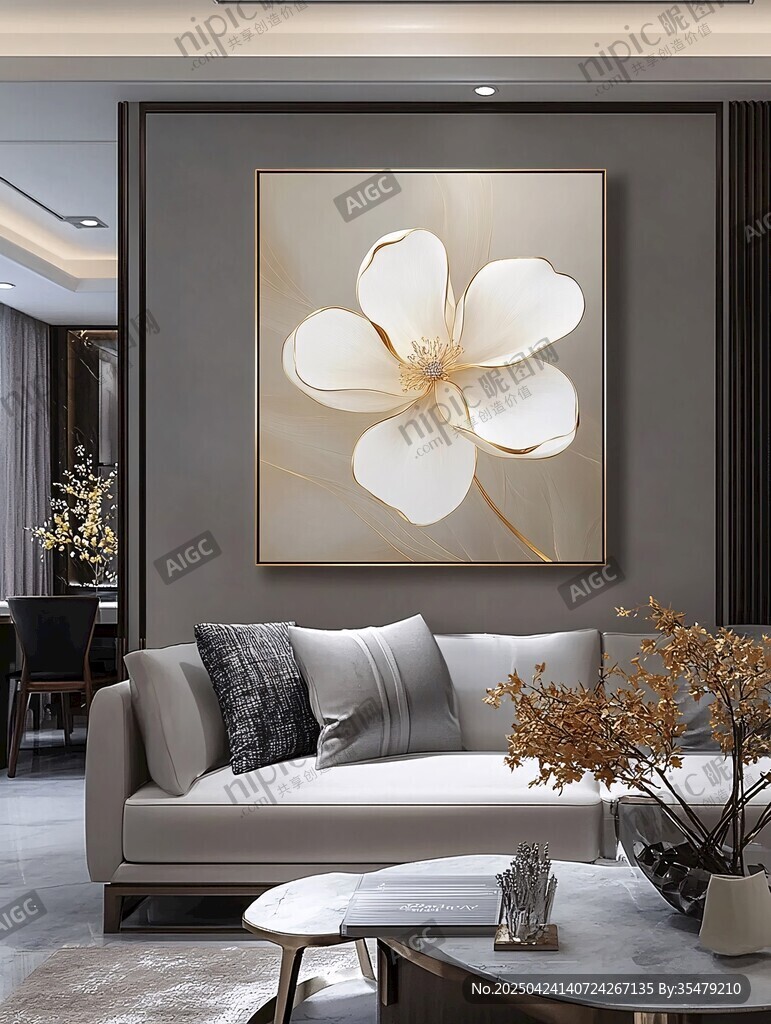簡(jiǎn)約客廳的花卉藝術(shù)掛畫