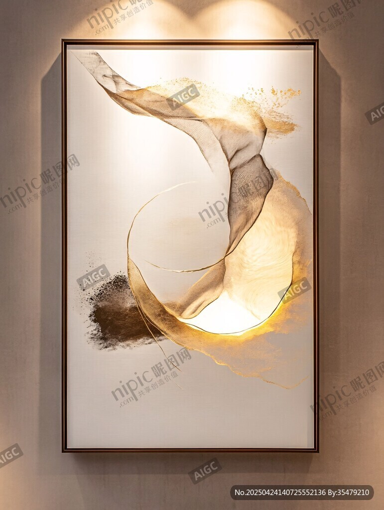抽象藝術(shù)掛畫 靈動(dòng)金褐線條