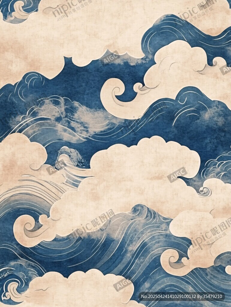 中式海浪云紋復(fù)古圖案