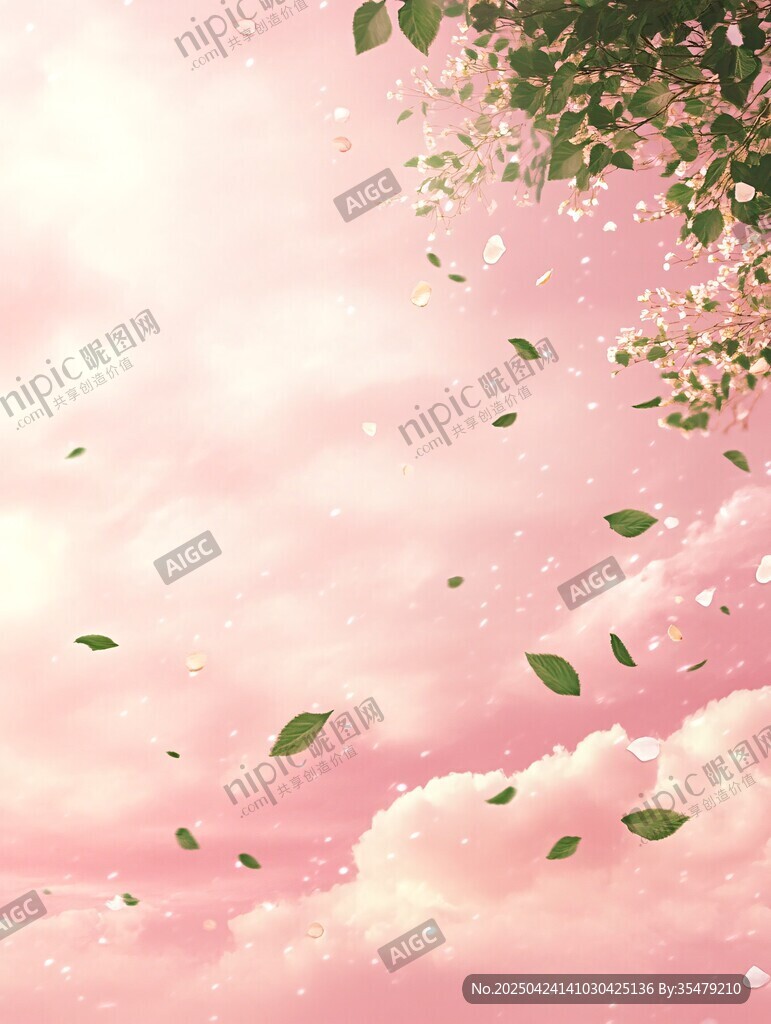 粉色夢幻天空飄葉美景