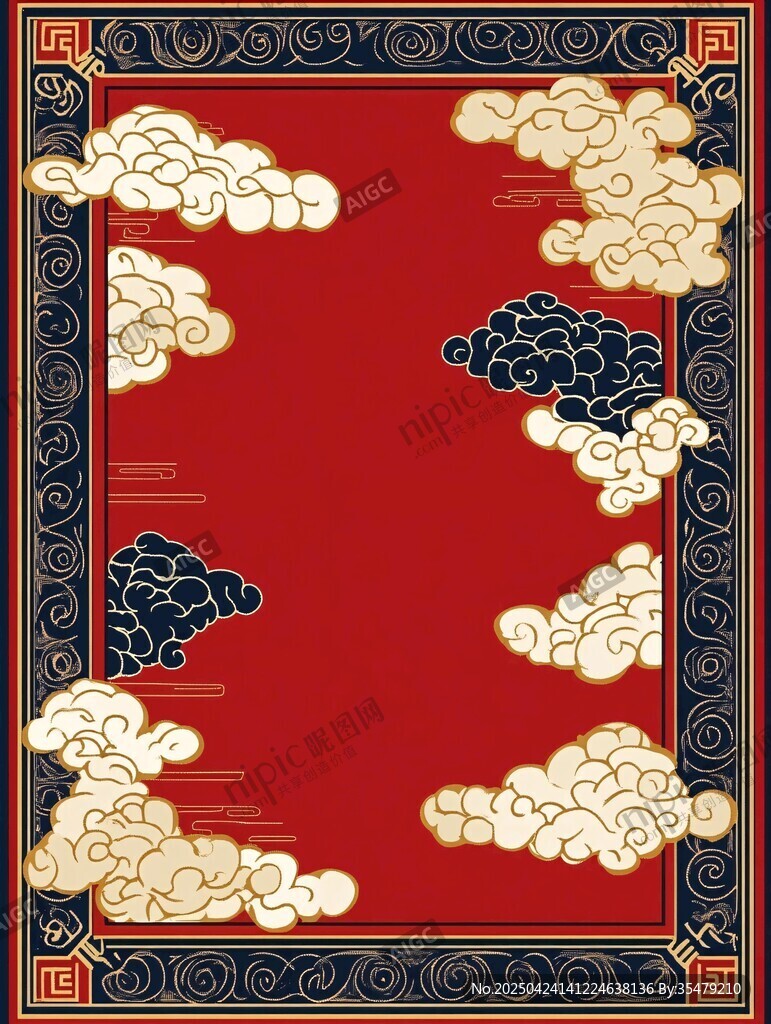 中式紅底祥云邊框圖案