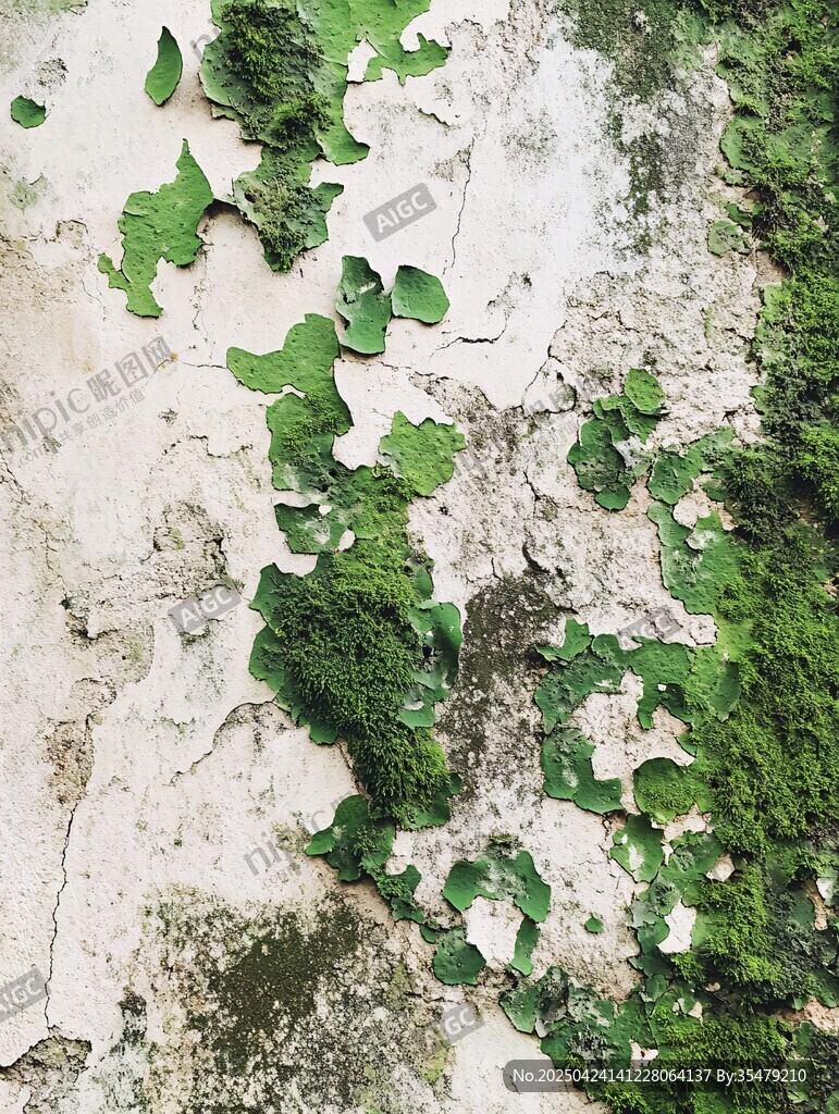 斑駁墻面上的綠色苔蘚
