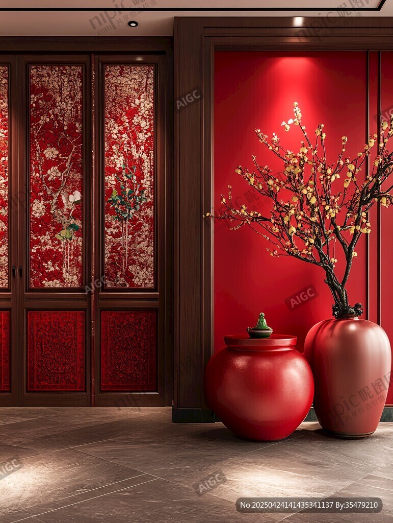中式紅韻玄關(guān)裝飾之美