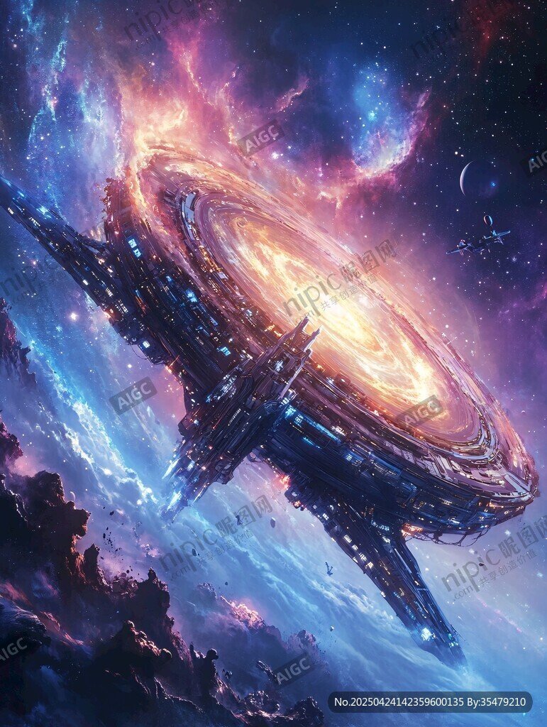 未來宇宙中的巨型科幻飛船