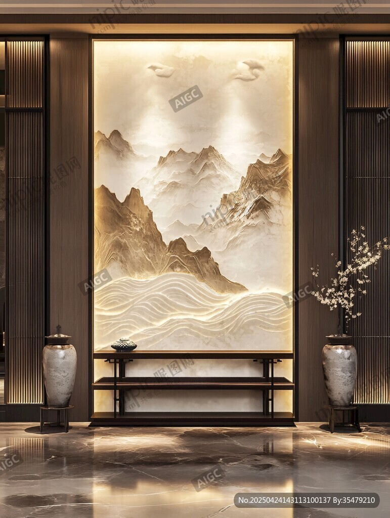 中式山水玄關(guān)背景墻設(shè)計
