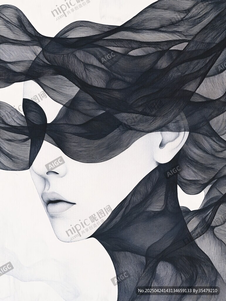 飄逸黑紗下的神秘女性形象