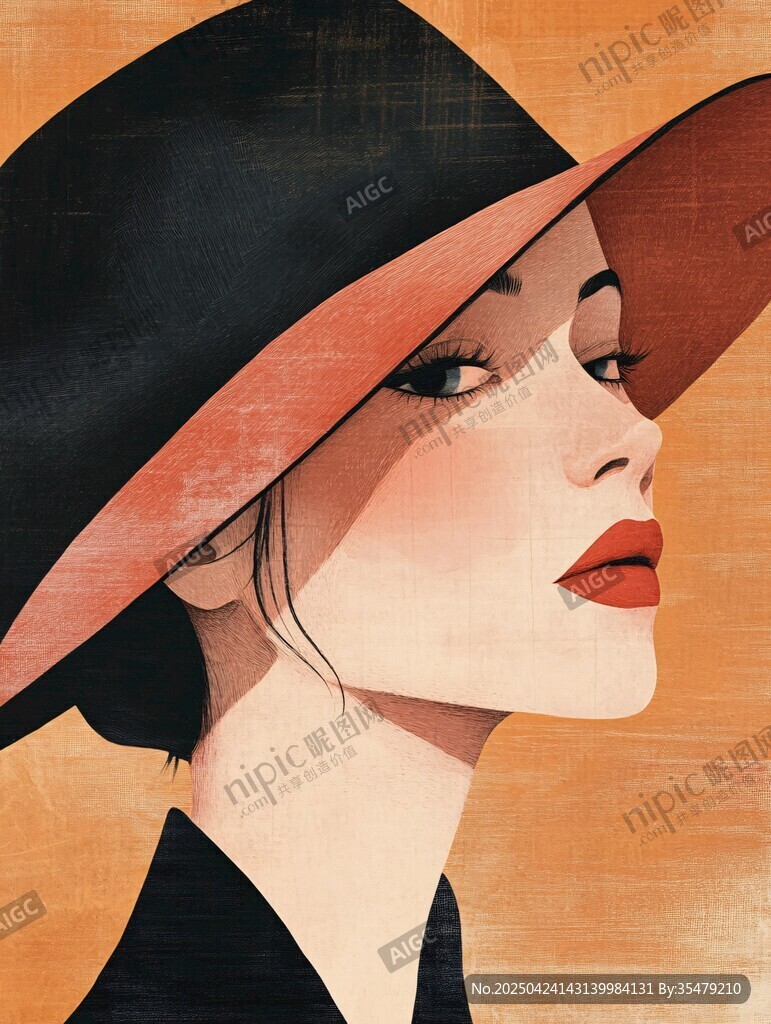 時(shí)尚帽子女士肖像插畫