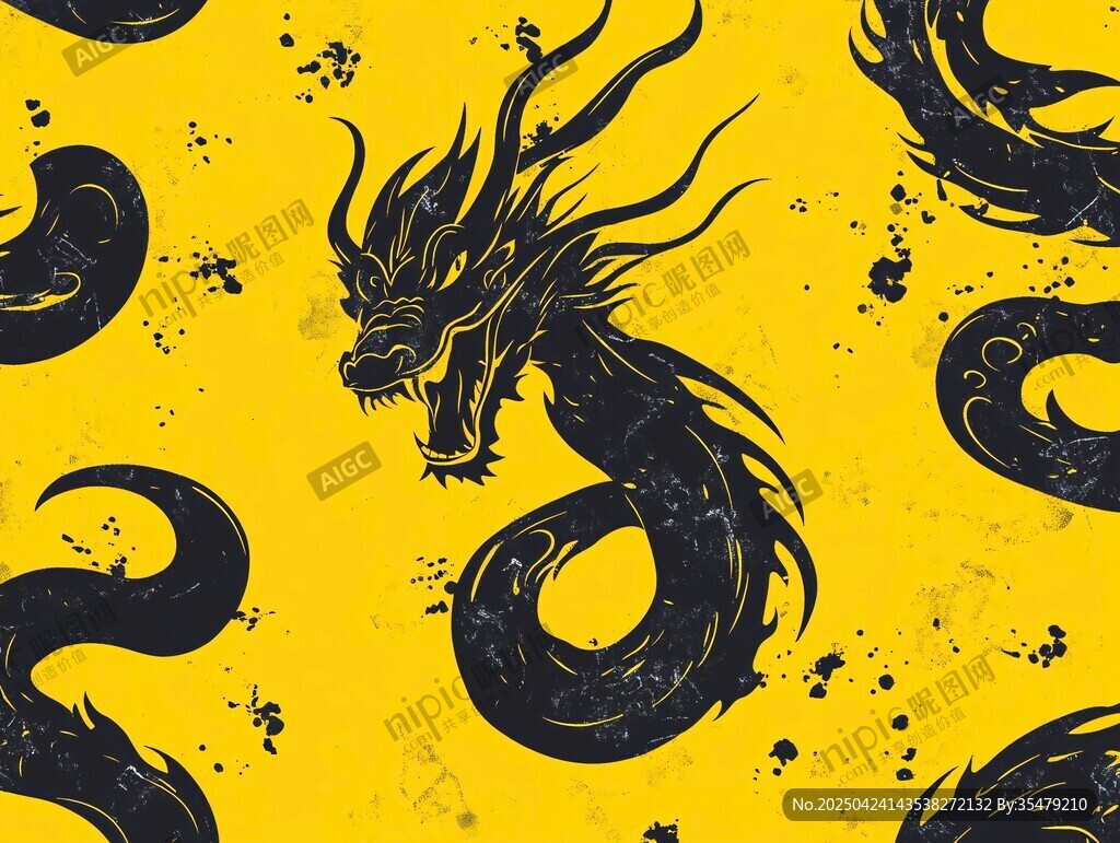 黃色背景上的黑龍圖案