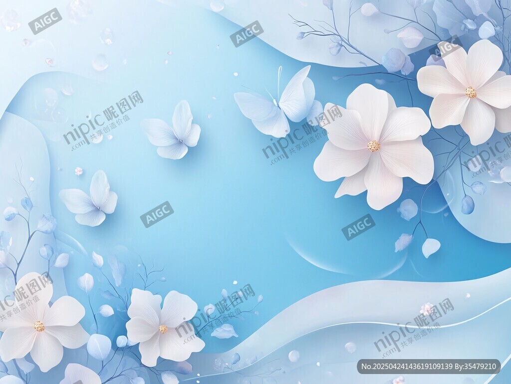 夢(mèng)幻藍(lán)調(diào)白花蝴蝶背景圖