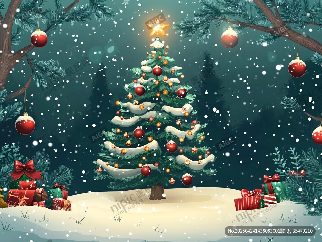 雪夜中的夢幻圣誕樹