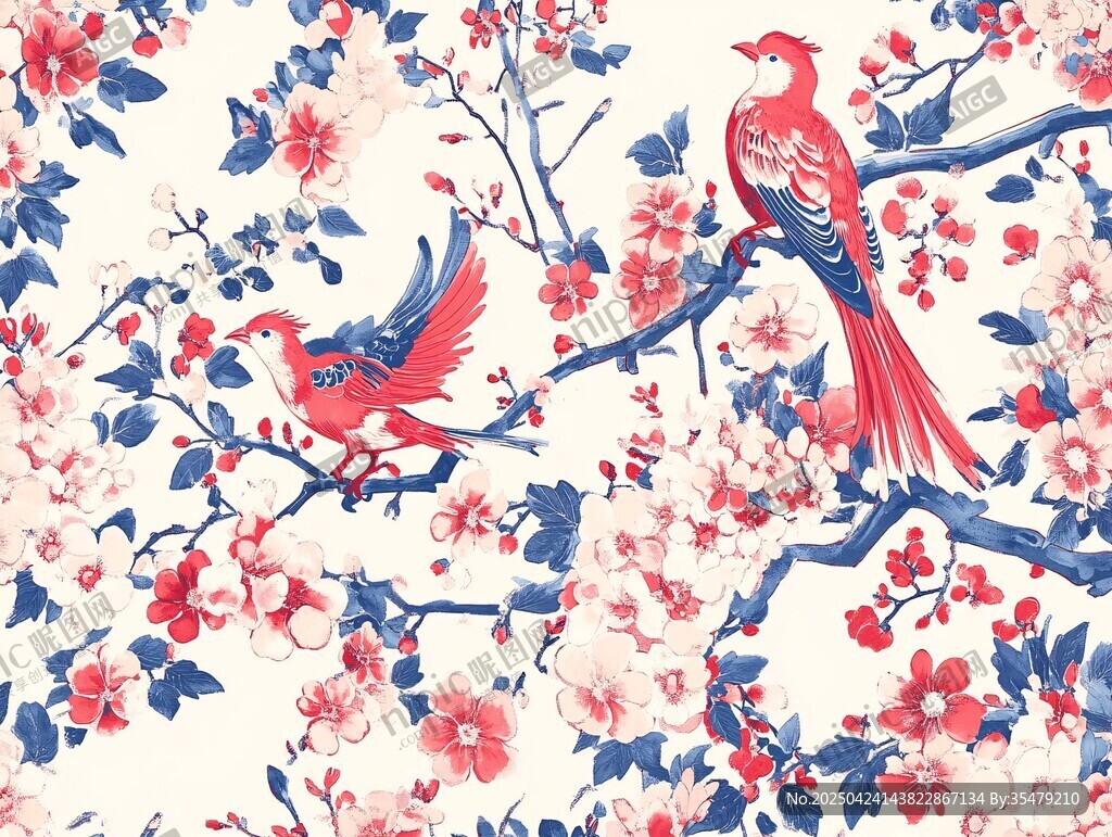 花鳥相映成趣中式圖案