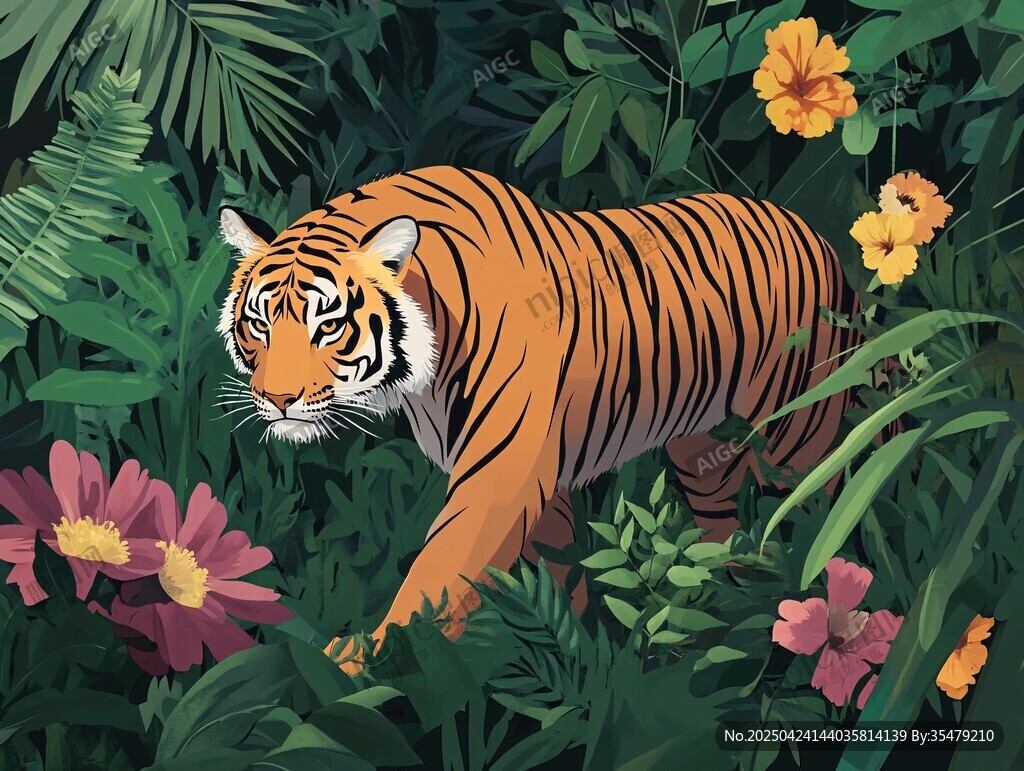 叢林中漫步的斑斕猛虎