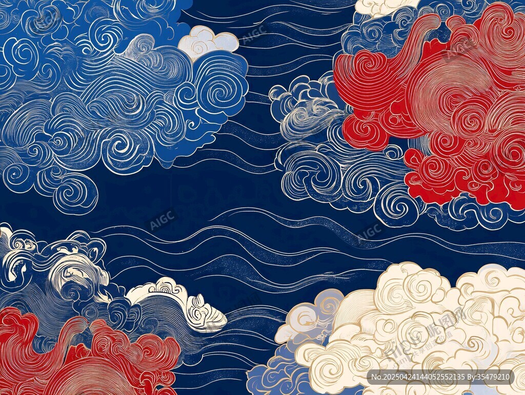 中式傳統(tǒng)云紋海浪圖案