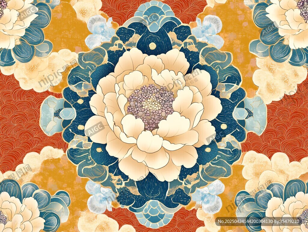 中式牡丹花卉圖案設(shè)計(jì)