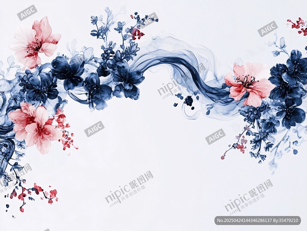 水墨花卉裝飾元素