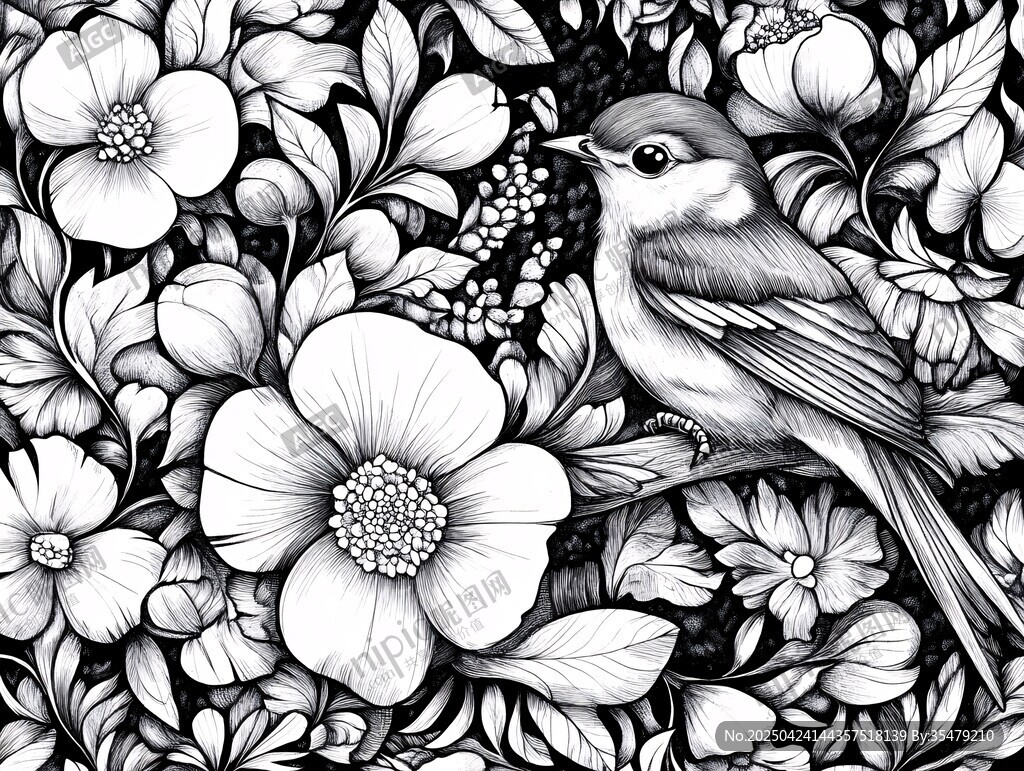 花鳥黑白插畫 精致自然風(fēng)