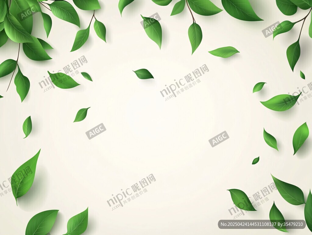 綠葉環繞的清新空白背景