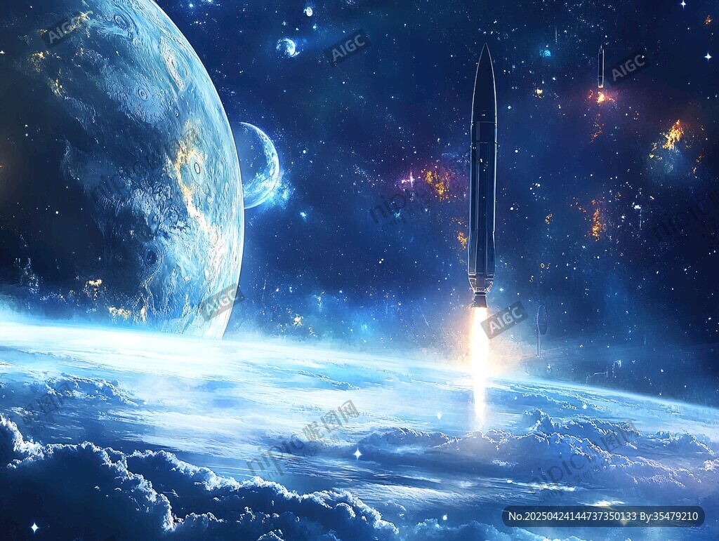 火箭升空遨游浩瀚宇宙