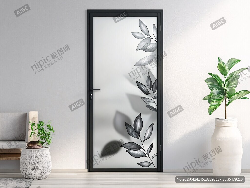 簡(jiǎn)約葉紋玻璃門室內(nèi)一角