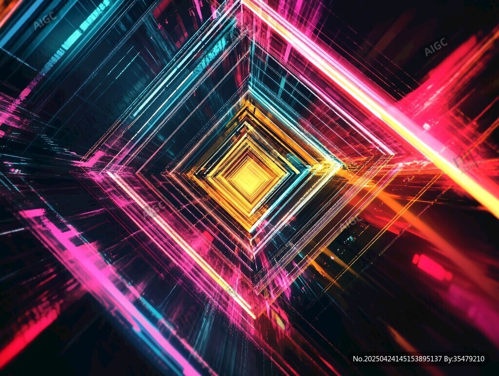 炫彩霓虹幾何光影隧道