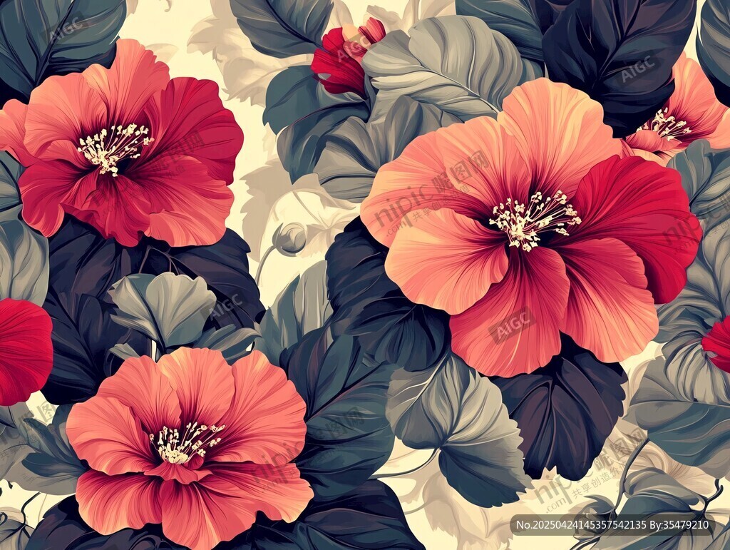復(fù)古風(fēng)芙蓉花植物圖案
